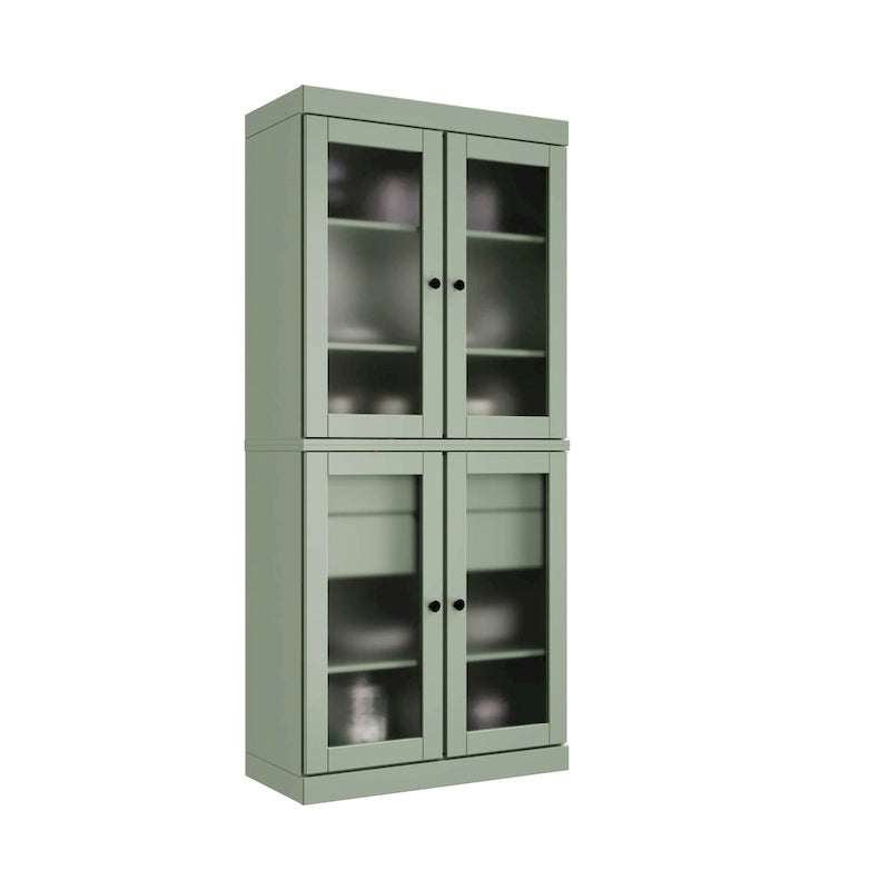 Dispensa in legno massello con ante in vetro, 1 unità, color ottanio / bianco / moka / acqua / salvia / giallo / grigio / verde / nero
