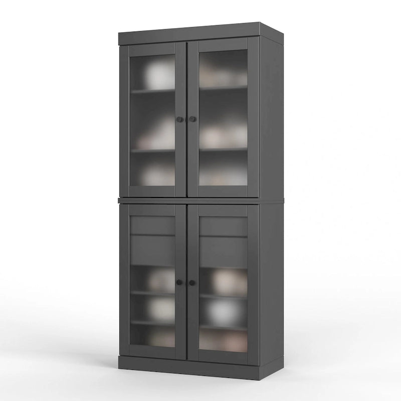 Dispensa in legno massello con ante in vetro, 1 unità, color ottanio / bianco / moka / acqua / salvia / giallo / grigio / verde / nero