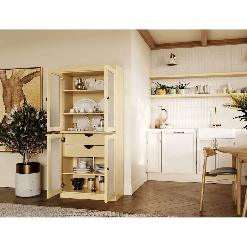 Dispensa in legno massello con ante in vetro, 1 unità, color ottanio / bianco / moka / acqua / salvia / giallo / grigio / verde / nero
