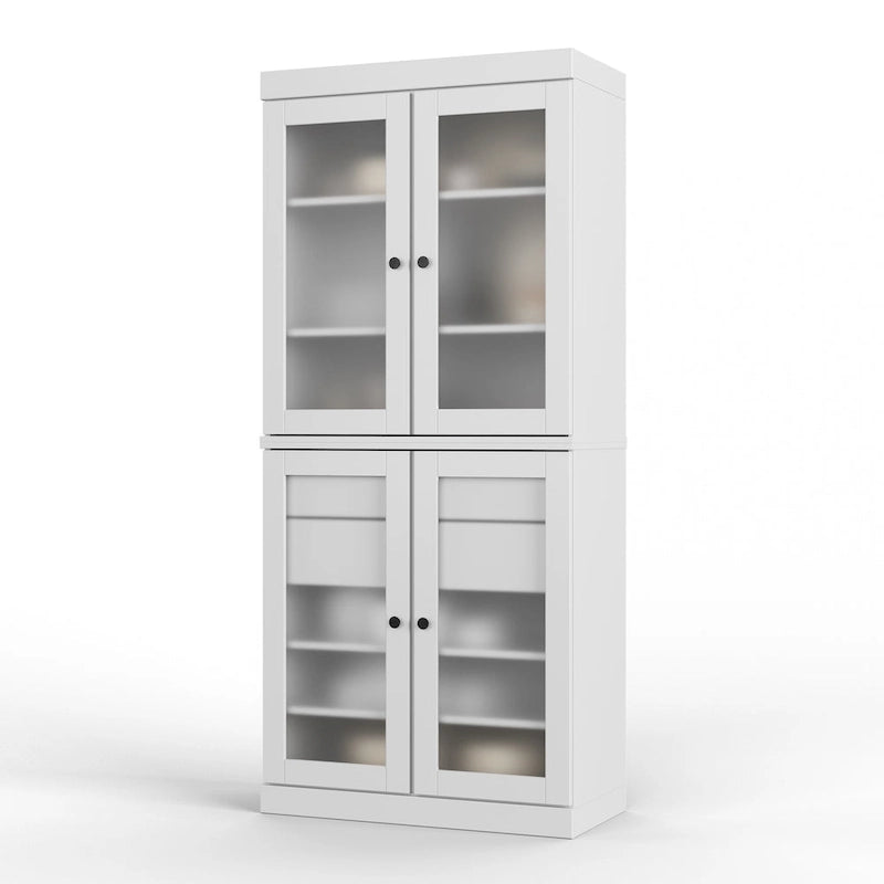 Dispensa in legno massello con ante in vetro, 1 unità, color ottanio / bianco / moka / acqua / salvia / giallo / grigio / verde / nero