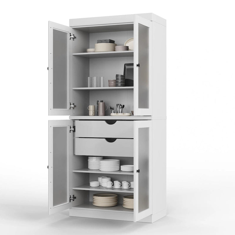 Dispensa in legno massello con ante in vetro, 1 unità, color ottanio / bianco / moka / acqua / salvia / giallo / grigio / verde / nero