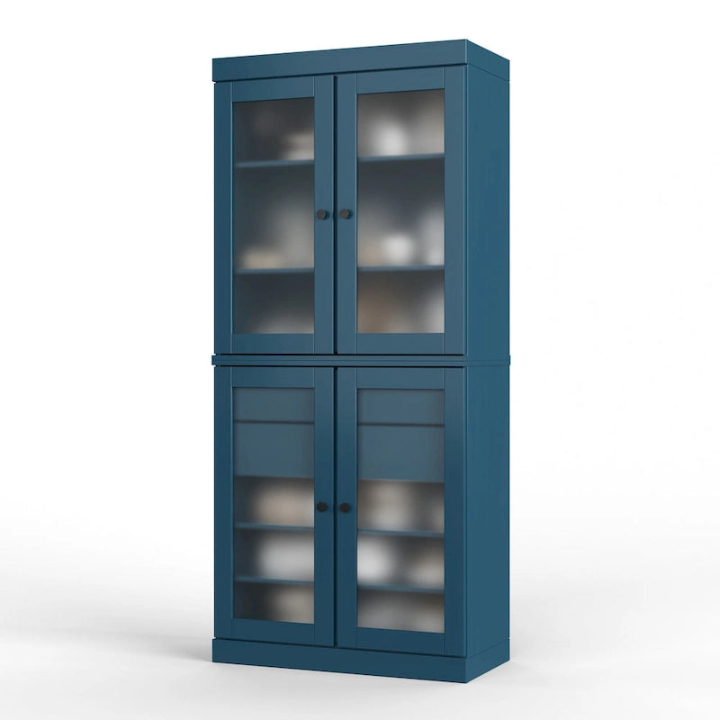 Dispensa in legno massello con ante in vetro, 1 unità, color ottanio / bianco / moka / acqua / salvia / giallo / grigio / verde / nero