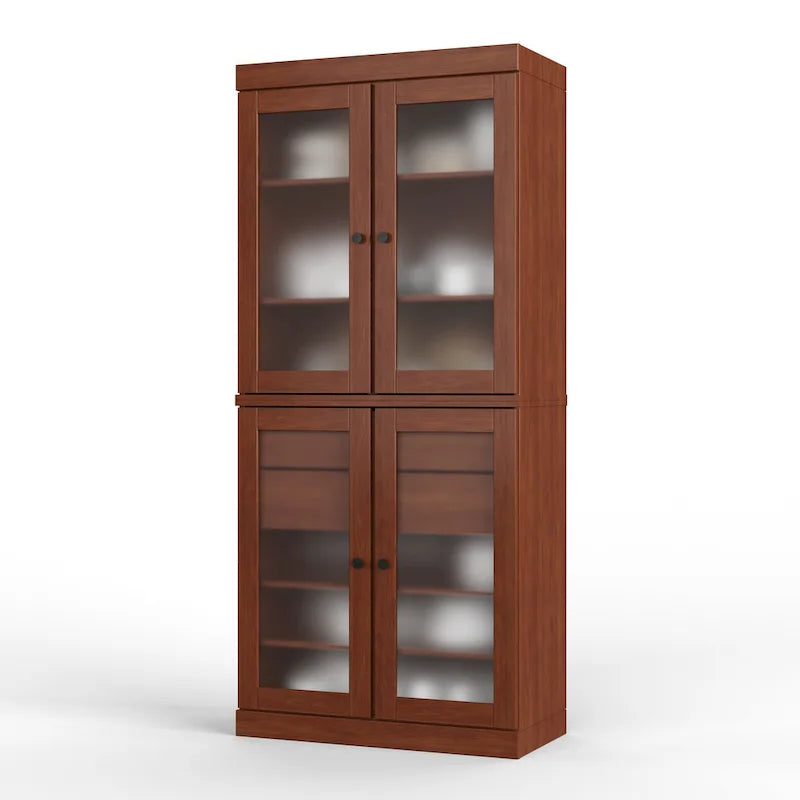 Dispensa in legno massello con ante in vetro, 1 unità, color ottanio / bianco / moka / acqua / salvia / giallo / grigio / verde / nero