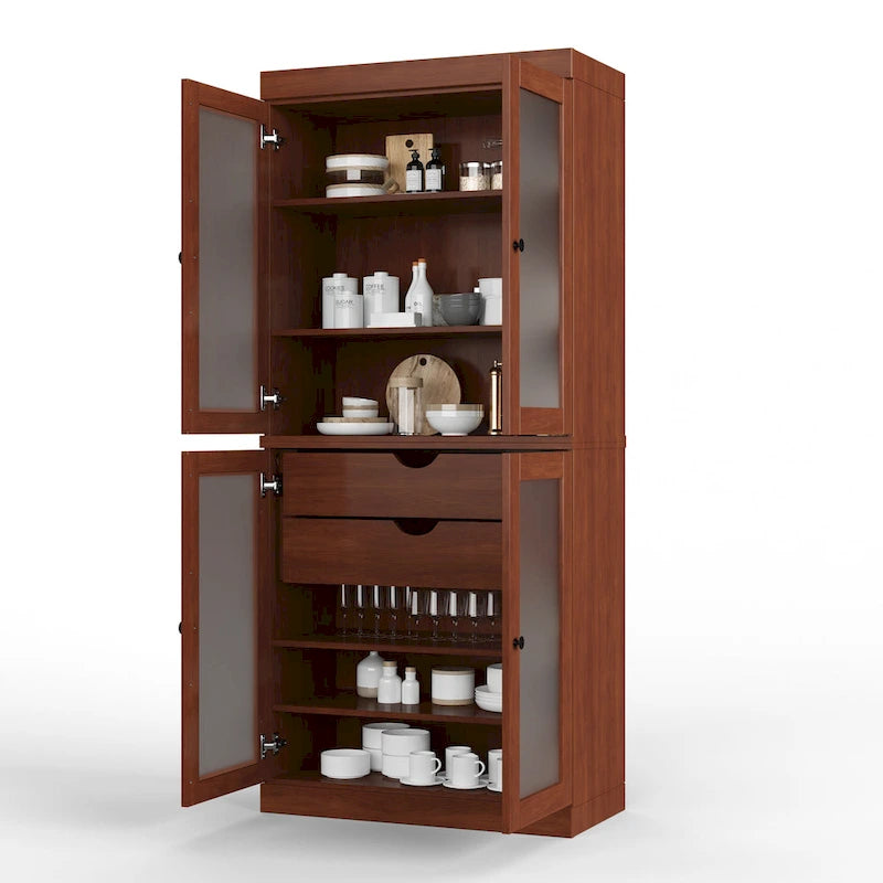 Dispensa in legno massello con ante in vetro, 1 unità, color ottanio / bianco / moka / acqua / salvia / giallo / grigio / verde / nero