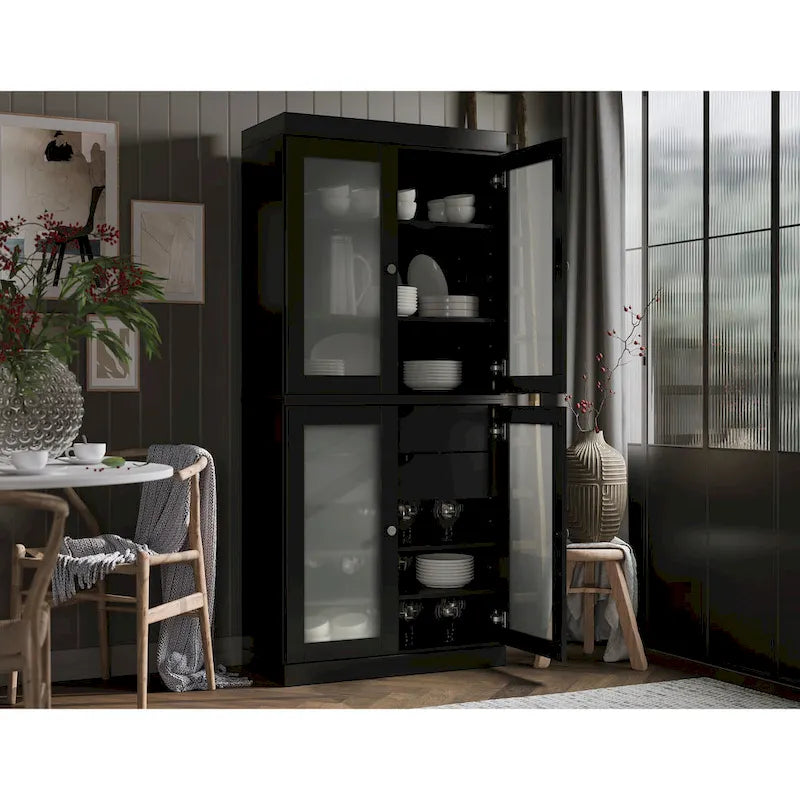 Dispensa in legno massello con ante in vetro, 1 unità, color ottanio / bianco / moka / acqua / salvia / giallo / grigio / verde / nero