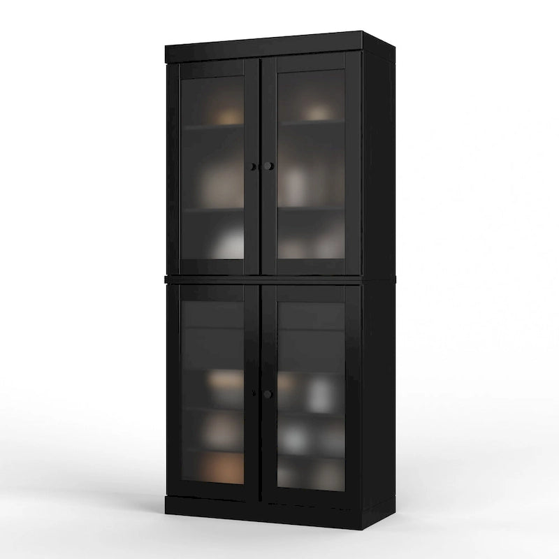 Dispensa in legno massello con ante in vetro, 1 unità, color ottanio / bianco / moka / acqua / salvia / giallo / grigio / verde / nero