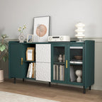 Mobile credenza moderno blu/verde con 2 ante in vetro, 2 cassetti e 2 vani aperti