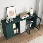 Mobile credenza moderno blu/verde con 2 ante in vetro, 2 cassetti e 2 vani aperti
