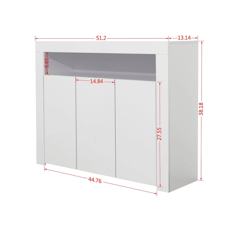 Madia bianca a 3 ante con luci LED, finitura lucida