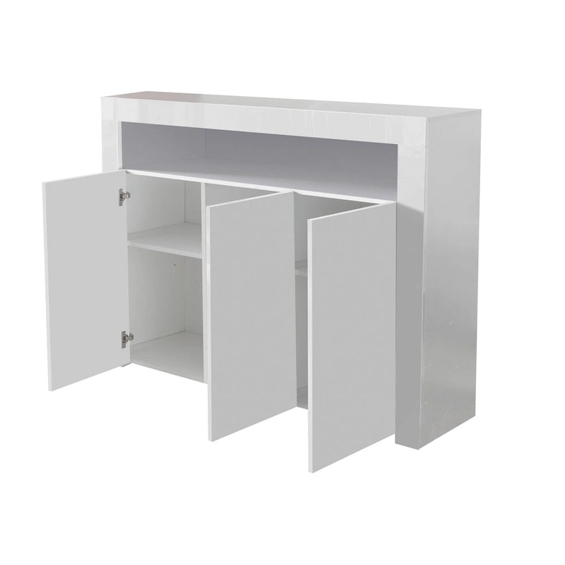Madia bianca a 3 ante con luci LED, finitura lucida