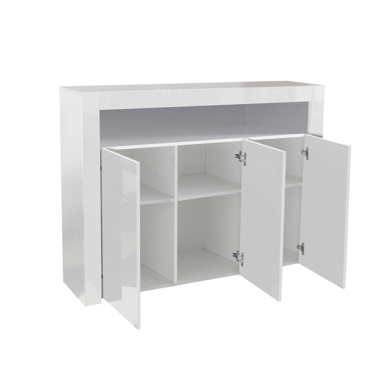 Madia bianca a 3 ante con luci LED, finitura lucida