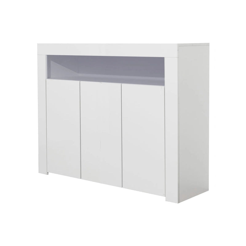 Madia bianca a 3 ante con luci LED, finitura lucida