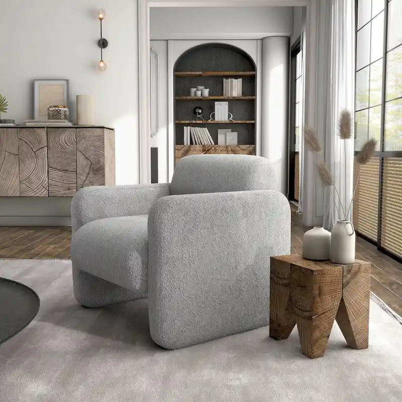 Freesia Modern Boucle Fabric Accent Chair with Arms, Upholstered Single Sofa Chair by Furniture of America