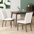 Sedie da pranzo Mid-Century set da 2 – Gambe in noce, tessuto / similpelle, beige chiaro / marrone cognac / grigio scuro