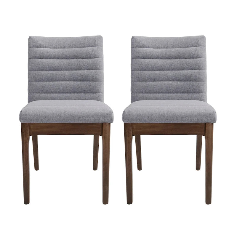 Sedie da pranzo Mid-Century set da 2 – Gambe in noce, tessuto / similpelle, beige chiaro / marrone cognac / grigio scuro