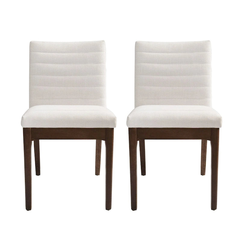 Sedie da pranzo Mid-Century set da 2 – Gambe in noce, tessuto / similpelle, beige chiaro / marrone cognac / grigio scuro