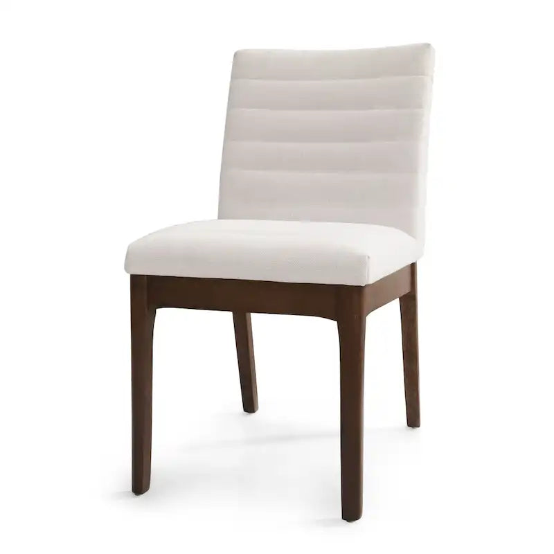 Sedie da pranzo Mid-Century set da 2 – Gambe in noce, tessuto / similpelle, beige chiaro / marrone cognac / grigio scuro