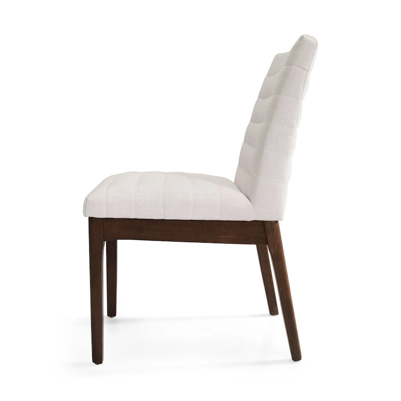Sedie da pranzo Mid-Century set da 2 – Gambe in noce, tessuto / similpelle, beige chiaro / marrone cognac / grigio scuro
