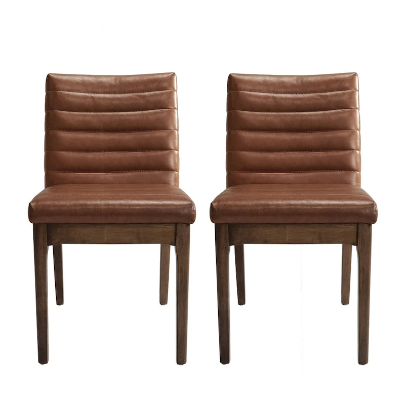 Sedie da pranzo Mid-Century set da 2 – Gambe in noce, tessuto / similpelle, beige chiaro / marrone cognac / grigio scuro