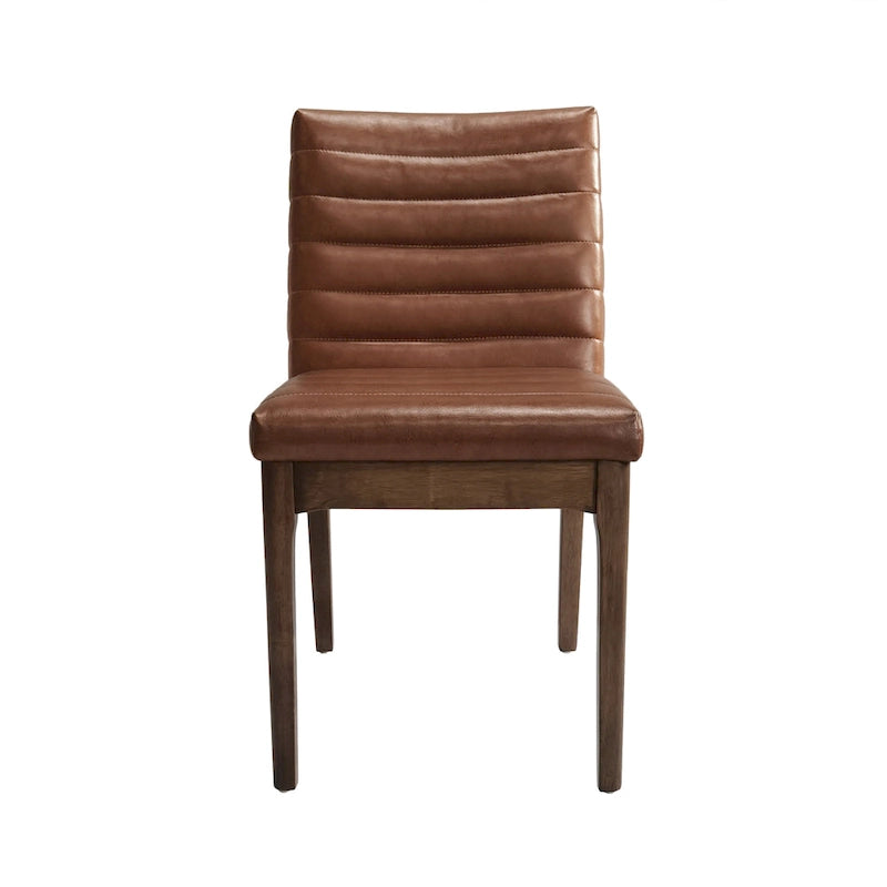 Sedie da pranzo Mid-Century set da 2 – Gambe in noce, tessuto / similpelle, beige chiaro / marrone cognac / grigio scuro