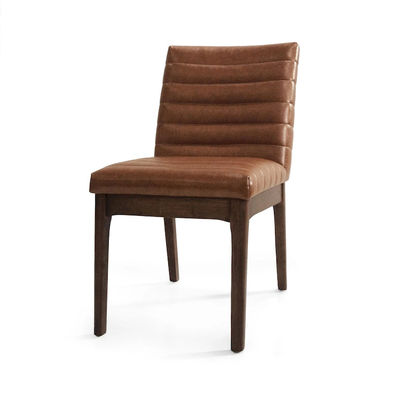 Sedie da pranzo Mid-Century set da 2 – Gambe in noce, tessuto / similpelle, beige chiaro / marrone cognac / grigio scuro