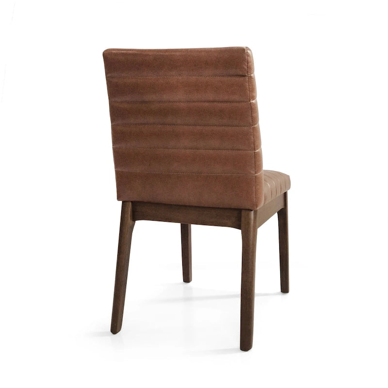Sedie da pranzo Mid-Century set da 2 – Gambe in noce, tessuto / similpelle, beige chiaro / marrone cognac / grigio scuro
