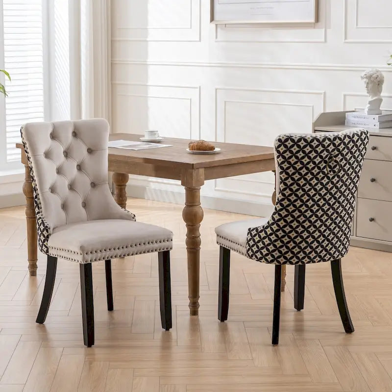 Sedia da pranzo in velluto nero e beige, set da 2
