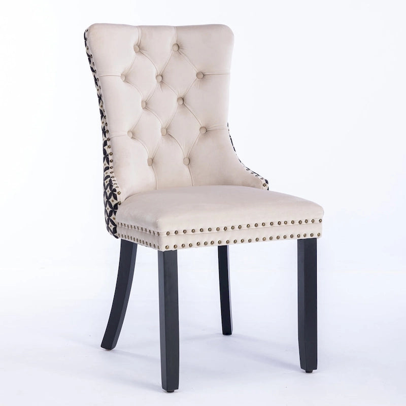 Sedia da pranzo in velluto nero e beige, set da 2