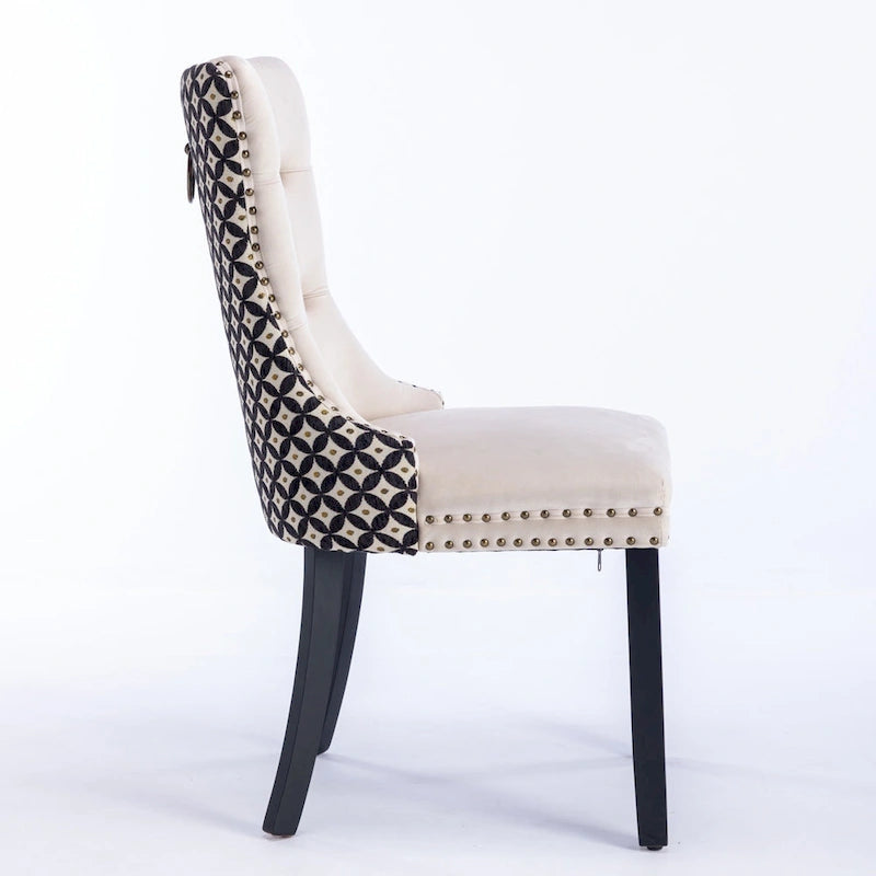 Sedia da pranzo in velluto nero e beige, set da 2