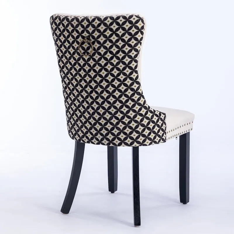 Sedia da pranzo in velluto nero e beige, set da 2