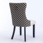 Sedia da pranzo in velluto nero e beige, set da 2