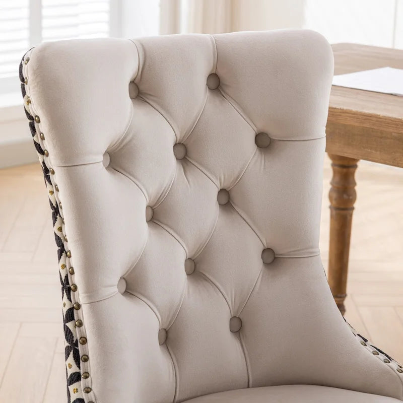 Sedia da pranzo in velluto nero e beige, set da 2