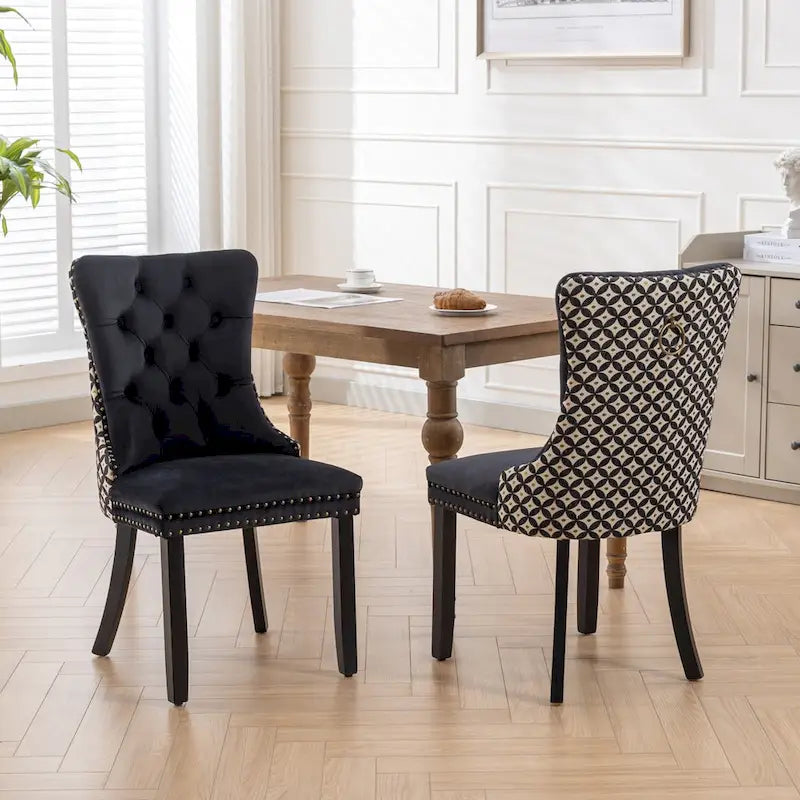 Sedia da pranzo in velluto nero e beige, set da 2