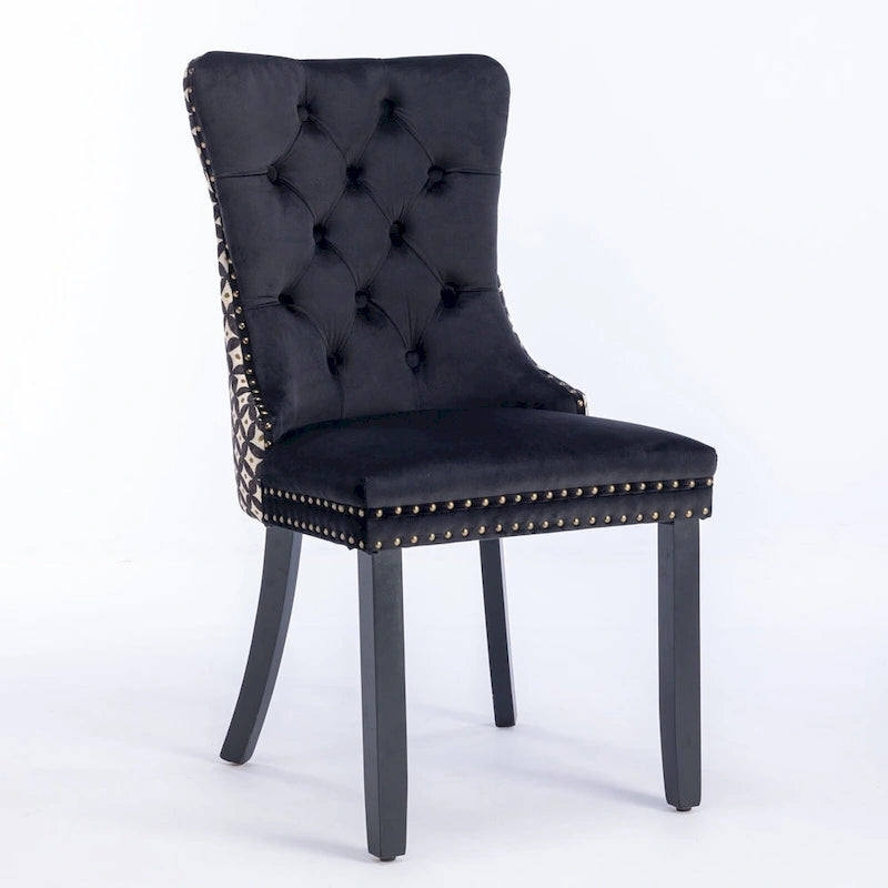 Sedia da pranzo in velluto nero e beige, set da 2