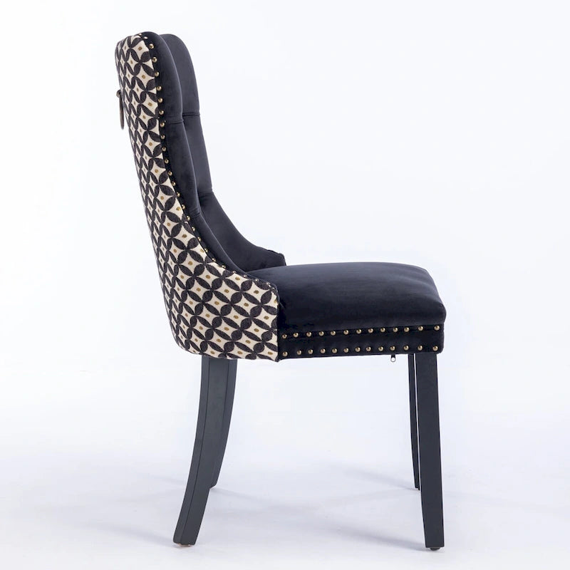 Sedia da pranzo in velluto nero e beige, set da 2