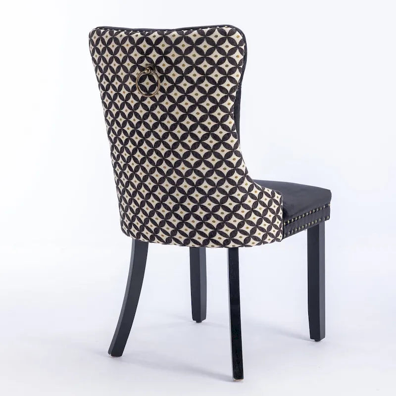 Sedia da pranzo in velluto nero e beige, set da 2