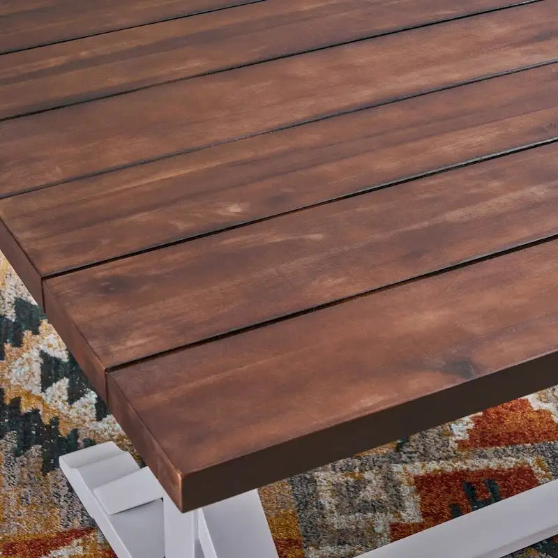 Tavolo da pranzo stile fattoria bianco e marrone scuro – Legno di acacia, 6 posti