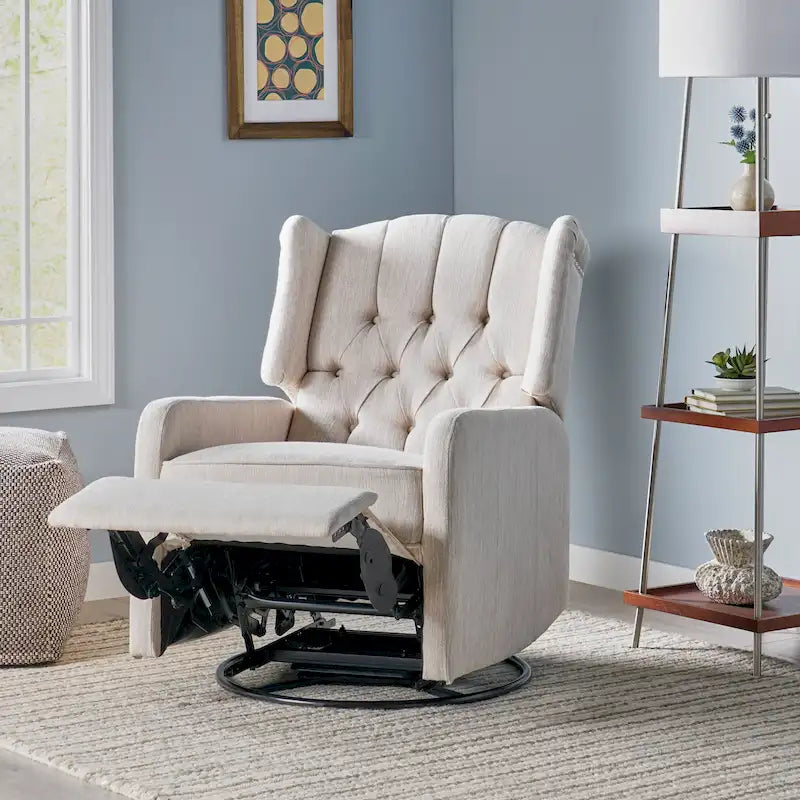 Fauteuil inclinable pivotant contemporain à dossier haut capitonné
