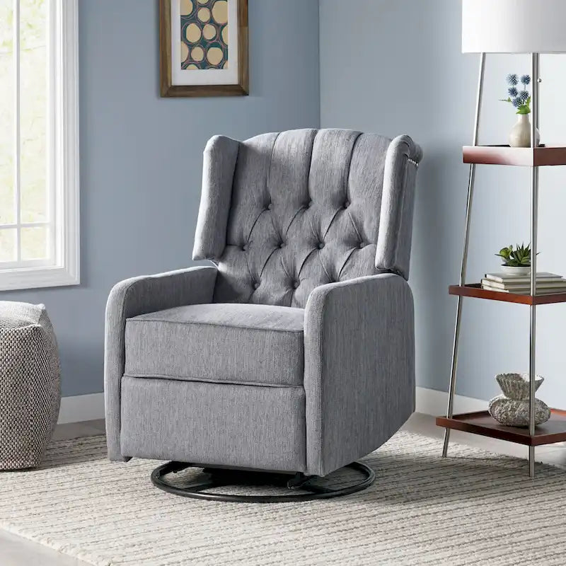 Fauteuil inclinable pivotant contemporain à dossier haut capitonné