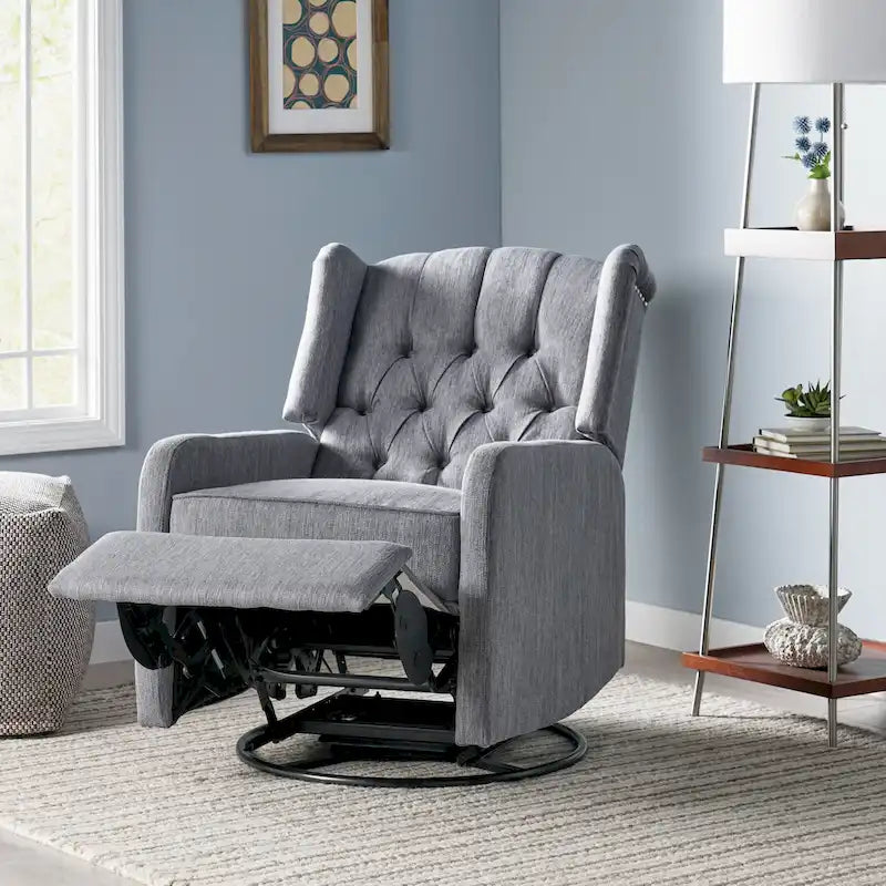 Fauteuil inclinable pivotant contemporain à dossier haut capitonné