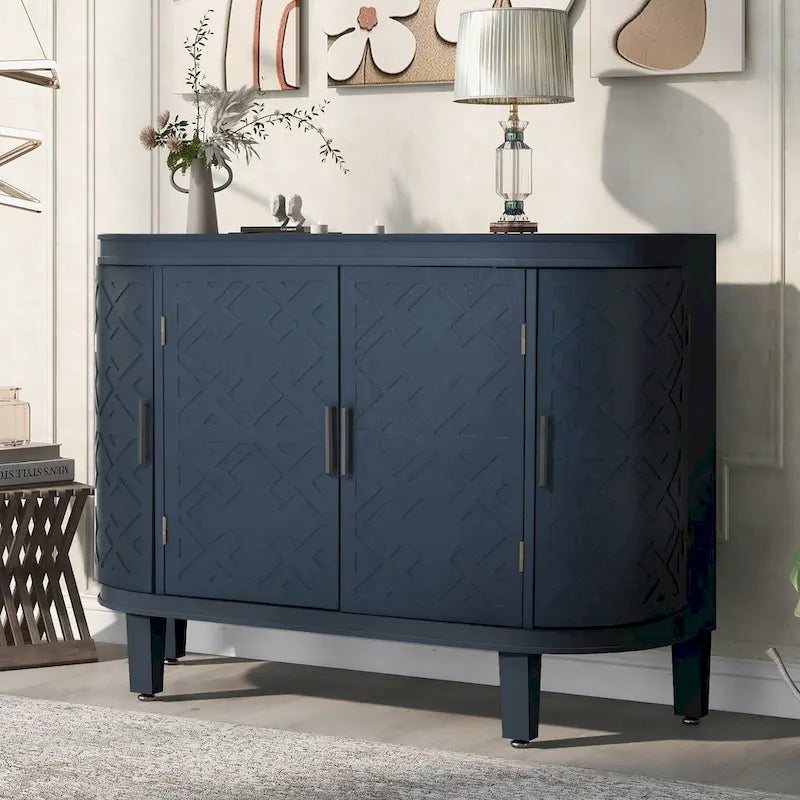 Credenza mobile da soggiorno retrò blu navy/nero/bianco/grigio antico