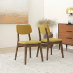 Sedia da pranzo in velluto Mid-Century in arancione bruciato/giallo scuro/blu, set da 2