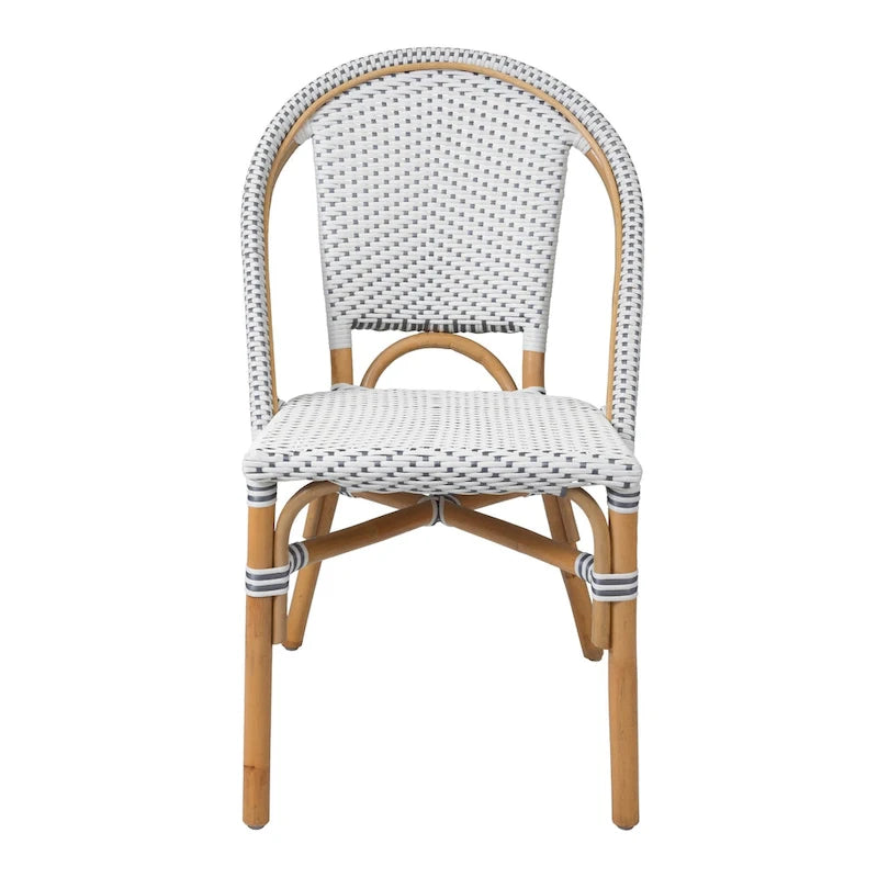 Sedia da bistrò in rattan bianco/grigio per 1 persona, stile da esterno