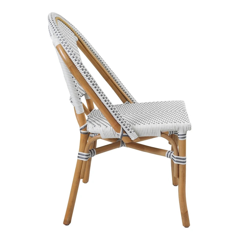 Sedia da bistrò in rattan bianco/grigio per 1 persona, stile da esterno