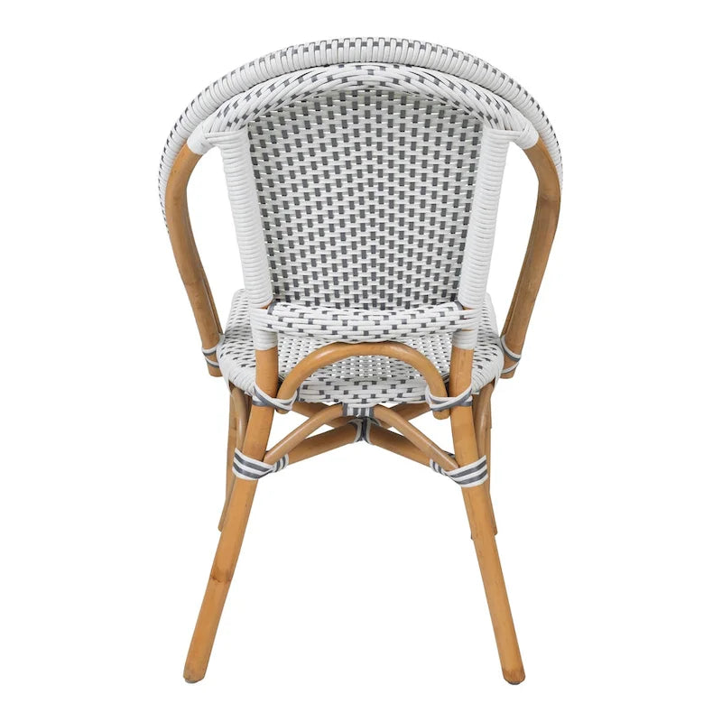 Sedia da bistrò in rattan bianco/grigio per 1 persona, stile da esterno