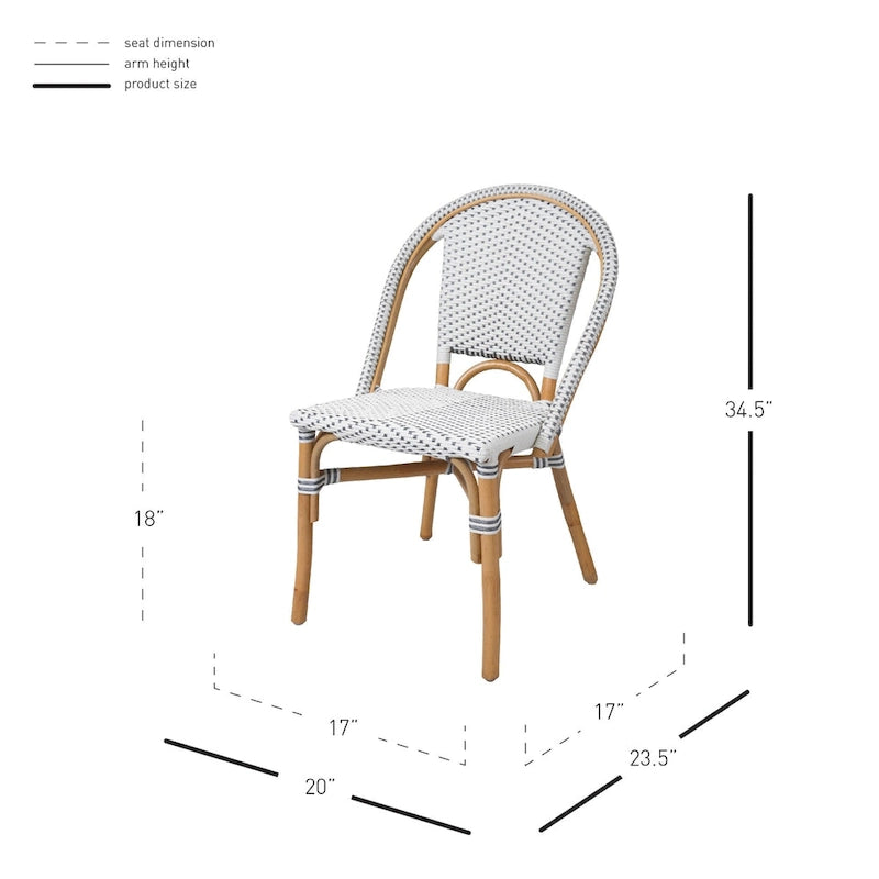 Sedia da bistrò in rattan bianco/grigio per 1 persona, stile da esterno