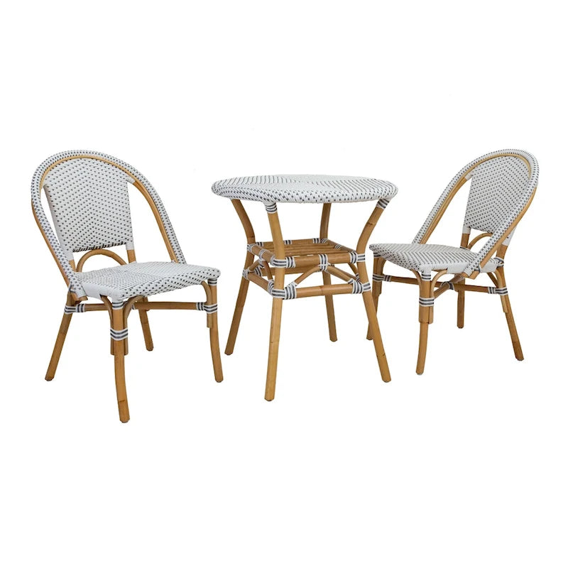 Sedia da bistrò in rattan bianco/grigio per 1 persona, stile da esterno