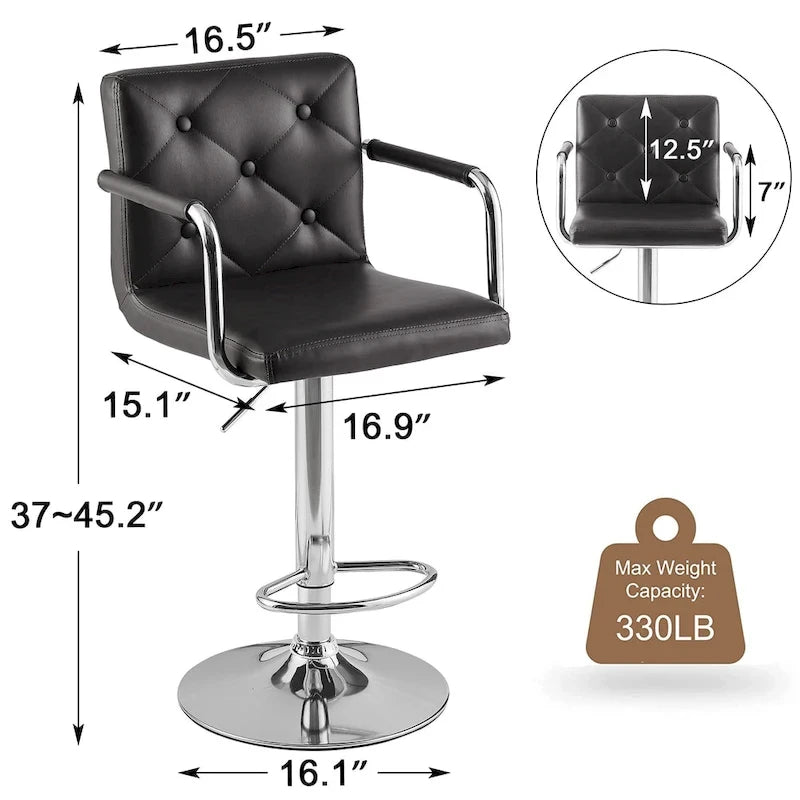 Set di 2 sgabelli da bar girevoli regolabili, in pelle PU con braccioli e schienale – Bianco / Nero / Grigio scuro / Grigio / Bianco+Marrone