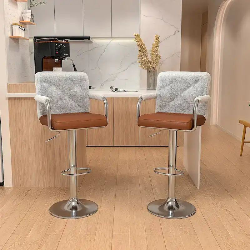 Set di 2 sgabelli da bar girevoli regolabili, in pelle PU con braccioli e schienale – Bianco / Nero / Grigio scuro / Grigio / Bianco+Marrone