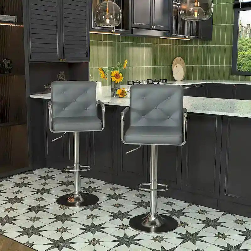 Set di 2 sgabelli da bar girevoli regolabili, in pelle PU con braccioli e schienale – Bianco / Nero / Grigio scuro / Grigio / Bianco+Marrone